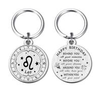 Alotozo LEO Zodiac Birthday Keyring - Bold Lion Horoscope Birthday Gifts for Women & Men - Engraved August July Birthday Present (July 23 - August 22)