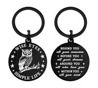 Alotozo Owl Keyring Gifts - Wise Eyes, Simple Life Owl Charm Key Chain - Inspirational Owls Gift for Women Teen Friends (Birthday,Graduation,Christmas Keepsake)