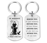 Alotozo St. Benedict Gifts - Saint Benedict Keychain for Mens Boys, Patron Saint of Students Farmers Protection Gifts, Graduation Birthday Keyring for Son Grandson Friend