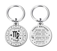 Alotozo Virgo Zodiac Birthday Keyring - Unique Virgo Horoscope Birthday Gifts - Engraved Bday Gift for Women & Men (August 23 - September 22)