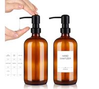 Alotpower Hand Soap Dispenser 16oz 2pack, Amber Glass Soap Dispenser with Black Pump for Liquid Lotion, Round Glass Soap Bottles with Pump for Bathroom & Kitchen(16fl.oz Set of 2)