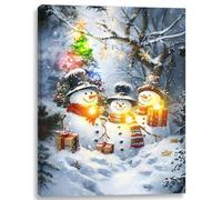 alottagifts Snowman Family Gifts Lighted Canvas Wall Art Print 16" x 12" With Timer | LED Canvas Wall Art Print Design | Modern Artwork for Living Room (Snowman Family Gifts, 16" x 12")
