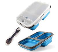 alouweekuky Foldable Bento Box For Food Storage, Blue, 1100.0 milliliters, 3 Compartments, Silicone, Includes Spoon and Fork, For Adults / Children