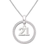 ALOV Jewelry Sterling Silver 21th Birthday Number 21 Cubic Zirconia Pendant Necklace