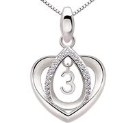 ALOV Jewelry Sterling Silver Lucky Number 3 Third Anniversary Numeral Three Love Heart Cubic Zirconia Pendant Necklace