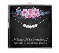 ALoveSoul 50th Birthday Gifts for Women - 925 Sterling Silver Necklace, 5 Pearls Necklace Gift for Her, Birthday Gift Ideas for Women