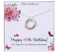 ALoveSoul 60th Birthday Gifts for Women - 925 Sterling Silver Six Circle intertwined Necklace for Her, 6 Decade Jewelry 60 Years Old 1959 Birthday Gifts