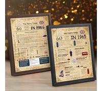 Alowor 2 Pack 1965 Poster Framed UK, Born In 1965 Vintage Newspaper, Happy 60th Birthday Sign Card Gift for Men/Women, Home Decor Retro Party Decorations (60th)