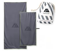ALP & ACT Microfibre Towel Set of 2-100% Recycled - SUPER LIGHTWEIGHT & Quick Dry - 150x70 cm + 100x50 cm - Extra Compact for Travel, Camping, Holiday - Large & Small - grey