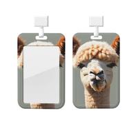 Alpaca Avatar Id Badge Holder with Lanyard-Vertical Card Protector Clear Abs Hard Shell, Retractable Reel for Work Office