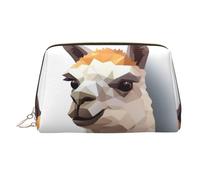 Alpaca avatar Makeup Bag for Women Cosmetic Bags Leather Travel Makeup Case Organizer Waterproof Make up Pouch Open Flat Toiletry Bag Portable Storage Pouch for Travelling, Gold, One Size