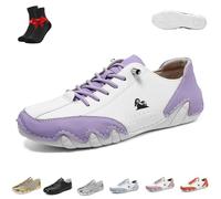 Alpaca Barefoot Shoes,Waterproof & Pain Relieving Leather Barefoot Shoes,Ergonomic Outdoor Sports,Couple's Style(White Purple,8 UK)