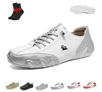 Alpaca Barefoot Shoes,Waterproof & Pain Relieving Leather Barefoot Shoes,Ergonomic Outdoor Sports,Couple's Style(White Gray,9.5 UK)