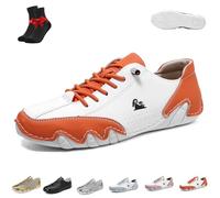 Alpaca Barefoot Shoes,Waterproof & Pain Relieving Leather Barefoot Shoes,Ergonomic Outdoor Sports,Couple's Style(White Orange,4.5 UK)