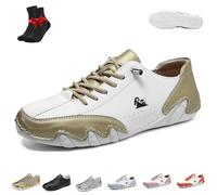 Alpaca Barefoot Shoes,Waterproof & Pain Relieving Leather Barefoot Shoes,Ergonomic Outdoor Sports,Couple's Style(White Gold,9.5 UK)
