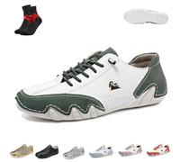 Alpaca Barefoot Shoes,Waterproof & Pain Relieving Leather Barefoot Shoes,Ergonomic Outdoor Sports,Couple's Style(White Dark Green,9 UK)