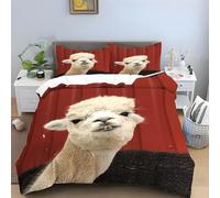 Alpaca Bedding Double Bed Set - Red Duvet Cover Double, Soft Microfibre Bedding Sets, Reversible Duvet Covers with Zipper Closure, 2 Pillow Cases 50x75 cm -Ai3028