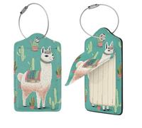 Alpaca Cactus Luggage Tag for Suitcase PU Leather Suitcase Tag with Stainless Steel Loop and Address Card Baggage Tags Cute Bag Name Travel Tags ID Labels for Women Men 4 PCS