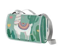 Alpaca Cactus Picnic Blanket Waterproof, 150x145CM Foldable Picnic Mat - Outdoor Beach Blanket - Slip Resistant Carrying Handle - Sandproof & Washable Beach Mat for Garden, Hiking, Camping