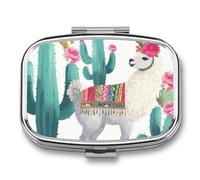 Alpaca Cactus Pill Box 2 Compartments Portable Travel Pill Case Mini Medicine Organizer for Pocket Purse Metal Waterproof Medicine Container Holder Vitamin Fish Oil