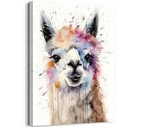Alpaca Canvas Wall Art Funny Animal Poster Prints Picture Cute Alpaca Portrait Splatter and Splotches Watercolor Painting for Nursery Kids Room Decor Ready to Hang