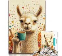 Alpaca Drinking Coffee 1000 Piece Jigsaw Puzzle for Adults And Teenagers,Challenging To Complete But Fun And Humorous Unique Home Decor And Gifts (38x26cm)