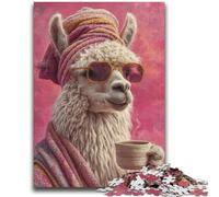 Alpaca Drinking Coffee 1000 Piece Jigsaw Puzzle for Adults And Teenagers,Fun Games Every Piece Is Unique - Challenging Family Fun Game (38x52cm)