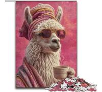 Alpaca Drinking Coffee Jigsaw Puzzles for Adults, Educational Stress Relief Toy for Is Ideal As A Gift for The Whole Family 26x38cm