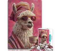 Alpaca Drinking Coffee Jigsaw Puzzles for Teenagers 1000 Pieces,Learning Educational Toy for Is Ideal As A Gift for The Whole Family (50x75cm)
