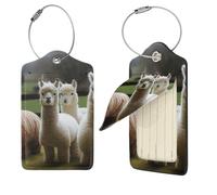 Alpaca Family Luggage Tag for Suitcase PU Leather Suitcase Tag with Stainless Steel Loop and Address Card Baggage Tags Cute Bag Name Travel Tags ID Labels for Women Men 2 PCS