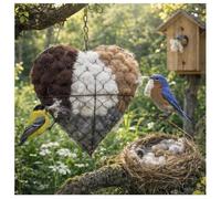 Alpaca Fiber Bird Nesting with Material, Handmade Bird Nesting Heart Fillable Birds Haven with 1 Heart Shape Nesting & 2 Bags of Nest Materials, Gifts for Hummingbirds Lover Home Garden Yard (1 PC)