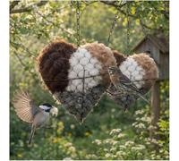 Alpaca Fiber Bird Nesting with Material, Handmade Bird Nesting Heart Fillable Birds Haven with 1 Heart Shape Nesting & 2 Bags of Nest Materials, Gifts for Hummingbirds Lover Home Garden Yard (2 PCS)