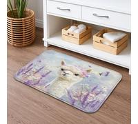 Alpaca Floral Quick Dry Bath Mat, Violet Lavender Flower Butterfly Non Slip Shower Mat, Spring Memory Foam Washable Rugs for Bathroom Decorative 20x32 Inch