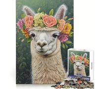 Alpaca Flower Wreath 1000 Piece Jigsaw Puzzles for Adults Jigsaw Mental Sharpness Quiet Enjoyment Smooth Edges Heartfelt Gift (50x75cm)