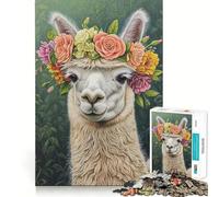Alpaca Flower Wreath Adults 1000 Piece Jigsaw Puzzle Focus Memory Game Zero Gap Compact Fun for Family Game Time (50x75cm)