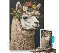 Alpaca Flower Wreath Jigsaw 1000 Pieces for Adults Memory Fun Game Expert Cutting Craftsmanship Relaxing Indoor Group Activity (50x75cm)