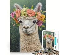 Alpaca Flower Wreath Jigsaw Puzzle 1000 Piece Mental Exercise Fun Seamless Fit Precise Pieces Engaging Way to Pass Free Hours (38x52cm)