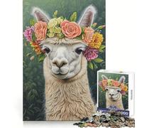 Alpaca Flower Wreath Jigsaw Puzzle for Teenagers 1000 Pieces Brain Teasing Pleasant Leisure Smooth Edges Ideal Xmas Gift (38x26cm)