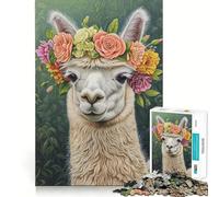 Alpaca Flower Wreath Jigsaw Puzzle1000 Pieces Brain Boosting Play Zero Gap Cozy Indoor Entertainment for All (38x26cm)