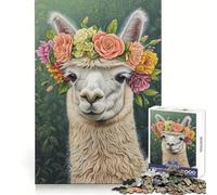 Alpaca Flower Wreath Jigsaw Puzzles 1000 Pieces for Teenagers Thought Training Easy Enjoyment Uniform Cut Chic Xmas Gift (38x52cm)