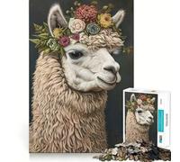 Alpaca Flower Wreath Jigsaw Puzzles1000 Pieces Brain Recall Game Premium Laser Cut Quality Absorbing Activity for Quiet Nights (38x26cm)
