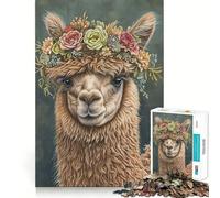 Alpaca Flower Wreath Teenagers 1000 Pieces Puzzle Memory Fun Game Clean Cut Sturdy Components Portable Travel Friendly Fun Game (38x52cm)