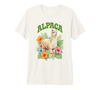 Alpaca Groovy Floral Alpaca Watercolor Boho Alpaca Premium T-Shirt