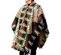 Alpaca Hooded Poncho for Men - Warm Wool Outerwear with Artisan Coconut Buttons, Handmade Western Cowboy Winter Wrap, Variety 002, One Size