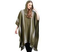 Alpaca Hooded Poncho for Women- Hippie Cloak Cape with Hood - WomensTraditional Serape Knitted with Alpaca Wool, Green, One Size