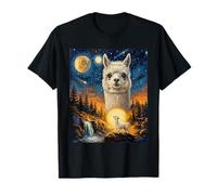 Alpaca Howling to The Moon Night Sky Forest Waterfall T-Shirt