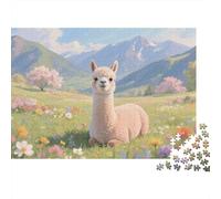 Alpaca in Flower Field 1000 Piece Jigsaw Puzzle Colourful Alpaca Mountain Meadow Home Decor Educational Gift for Adults Jigsaw Puzzles 52x38cm/1000pcs
