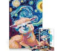 Alpaca in Starry Night Style 1000 Piece Puzzle For Teenagers Mind Skill Play Laser Cut for Flawless Fit Relaxing Indoor Group Activity (38x26cm)