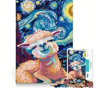 Alpaca in Starry Night Style Jigsaw Puzzles1000 Pieces Cognitive Boost Fun Burr Free Clean Cut Pieces Holiday Indoor Entertainment Toy (38x52cm)