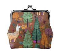 Alpaca in the forest Coin Purse for Women, Small Card Holder PU Leather Change Pouch, Kiss Lock Coin Pouch Mini Portable Party Cosmetic Bags Vintage Card Wallets for Cash Key